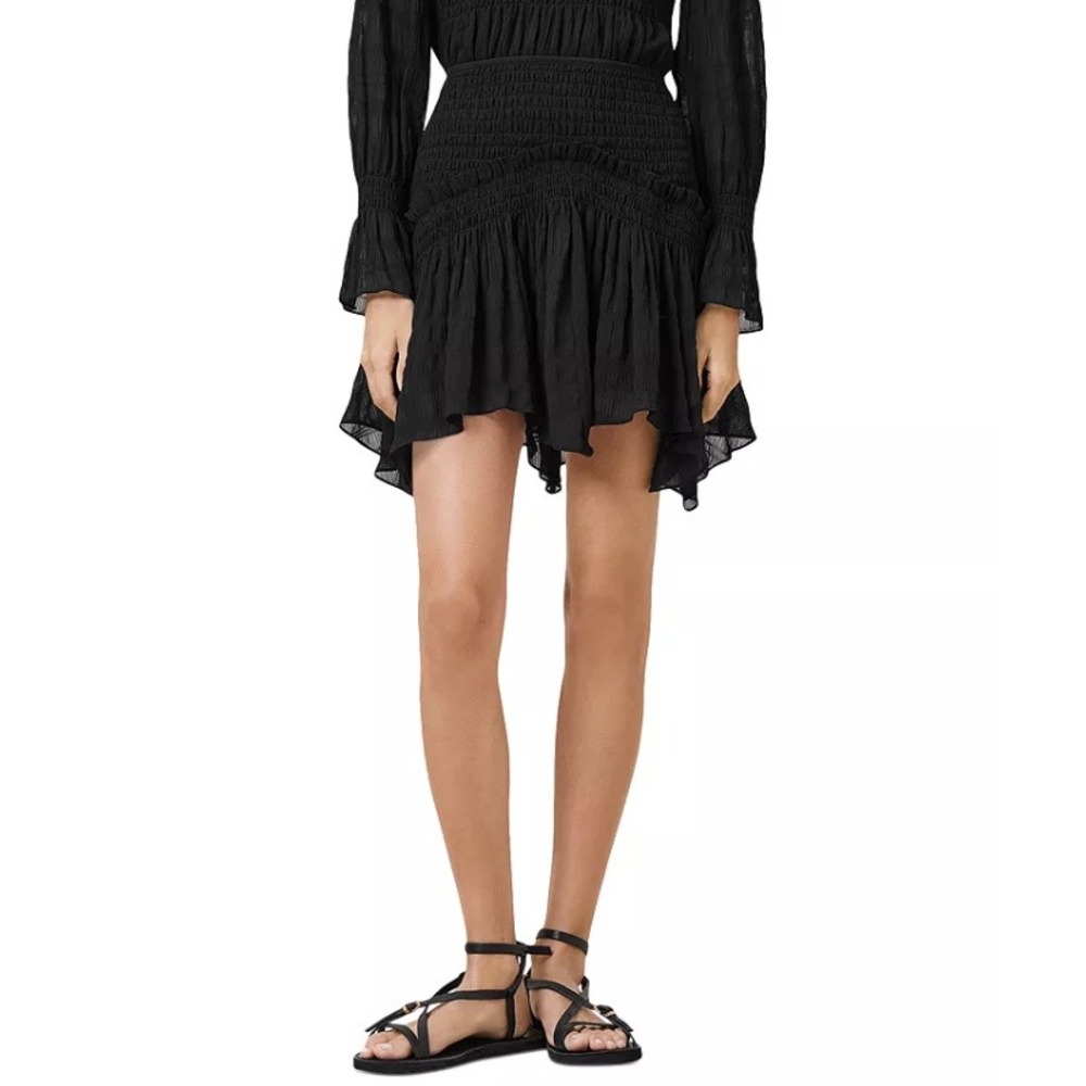 ALLSAINTS Pamela Skirt NWT Black Smocked Ruffle Mini US 6